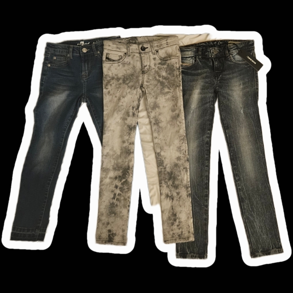 3 NWT Unisex Diesel/7 for Mankind Kids Jeans - Dark Blue, Gray Stonewash, Black
